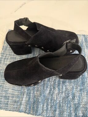 Black Suede Studded Platform Clog Mules